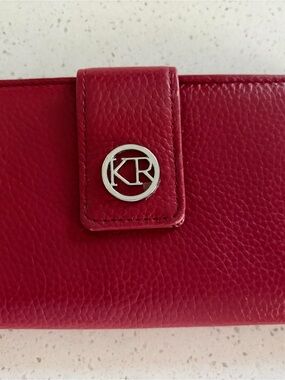 Kim Rogers Red Pebbled Leather Wallet with Silver Logo